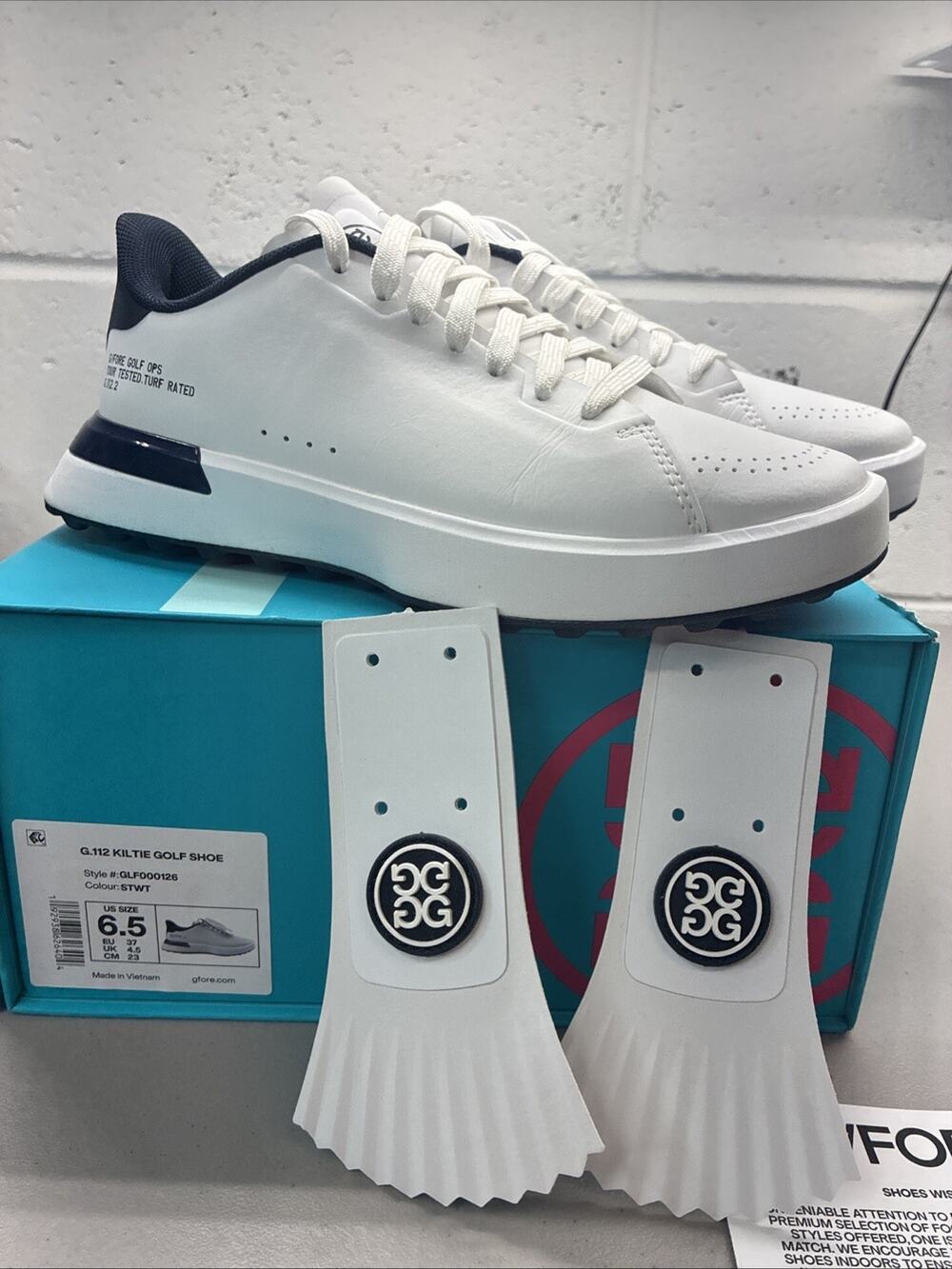 G/Fore Womens Leather Kiltie G.112 Golf Shoes Sneakers White Blue Pink Size 6.5